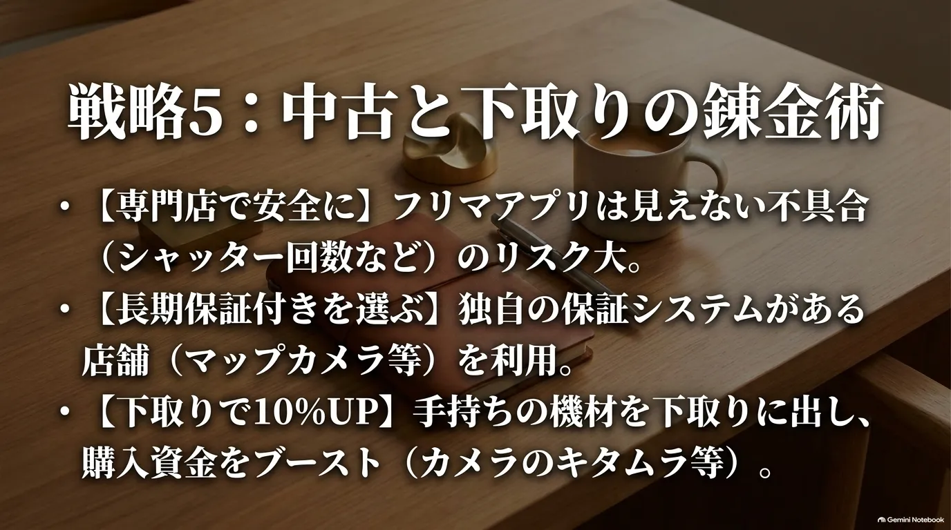 フリマを避けて専門店・長期保証を選ぶ基準とカメラのキタムラ等の下取り10%アップ活用術