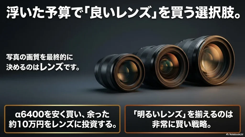 α6400を安く買い、浮いた予算を良いレンズに投資して画質を上げる賢い戦略