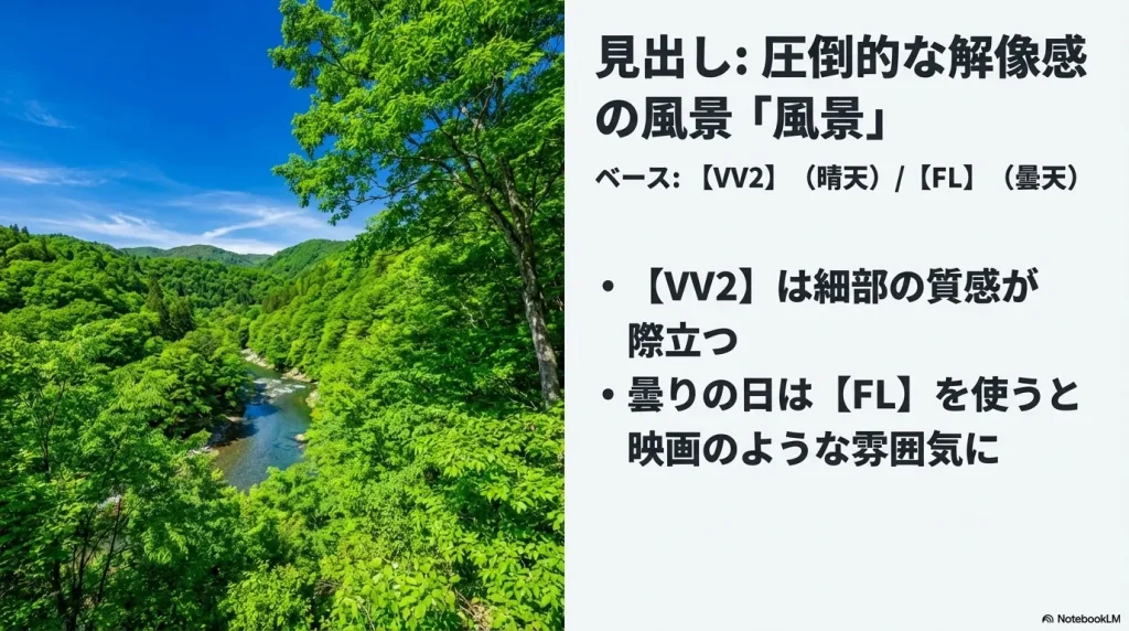 圧倒的な解像感を引き出す風景撮影向けのクリエイティブルック（VV2とFL）の使い分け