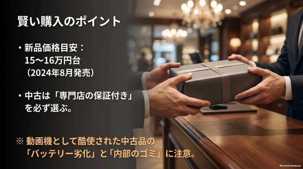 ZV-E10 IIの賢い購入ポイント。新品価格の目安と、中古品を選ぶ際はバッテリー劣化や内部のゴミに注意し専門店の保証付きを選ぶこと