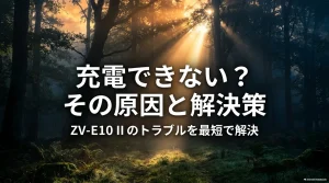 ZV-E10 IIが充電できない原因と解決策をまとめたスライドの表紙
