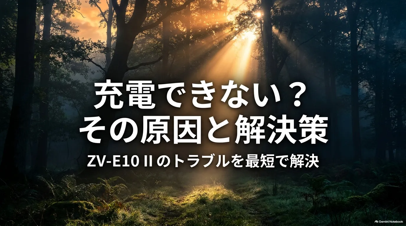 ZV-E10 IIが充電できない原因と解決策をまとめたスライドの表紙