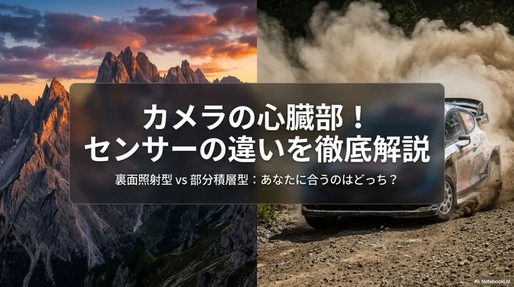 カメラの心臓部であるセンサーの違い（裏面照射型 vs 部分積層型）を徹底解説するタイトル画像