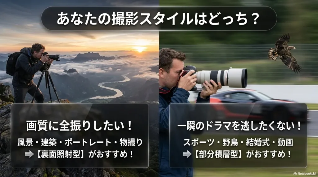 画質重視の裏面照射型とスピード重視の部分積層型、撮影スタイルに合わせた選び方ガイド