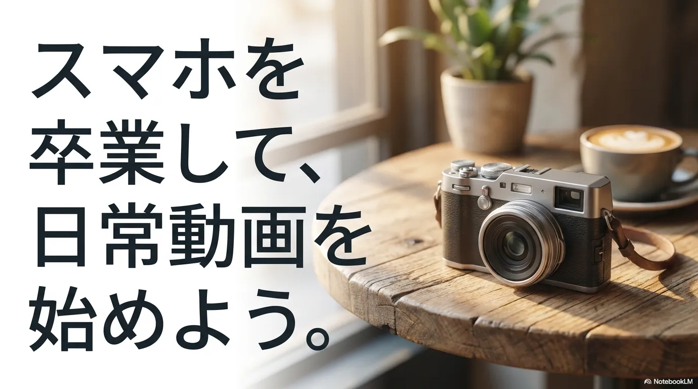 スマートフォンから専用カメラに持ち替えて日常動画の撮影を始めるイメージ