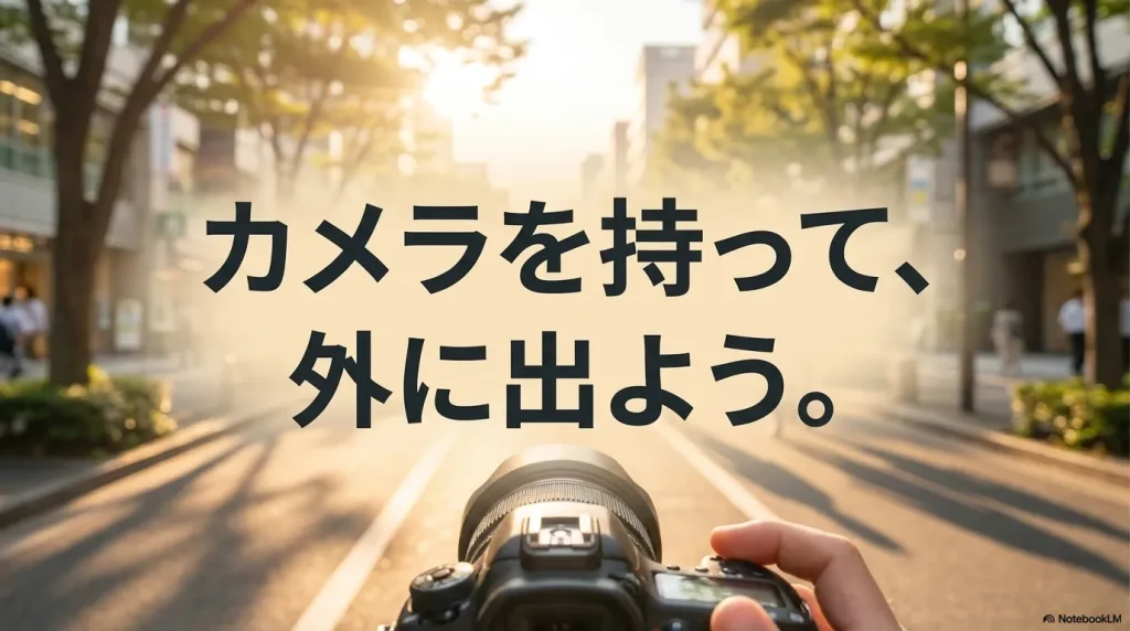 カメラを持って外出し、新しいチャレンジを始める読者の背中を押すメッセージ